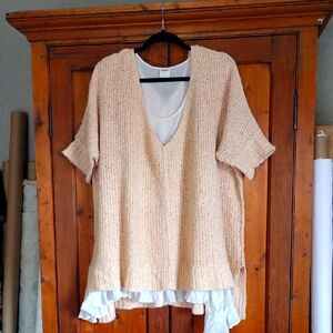 Twofer Free People Lace Trapeze Tunic &Overzized Sweater